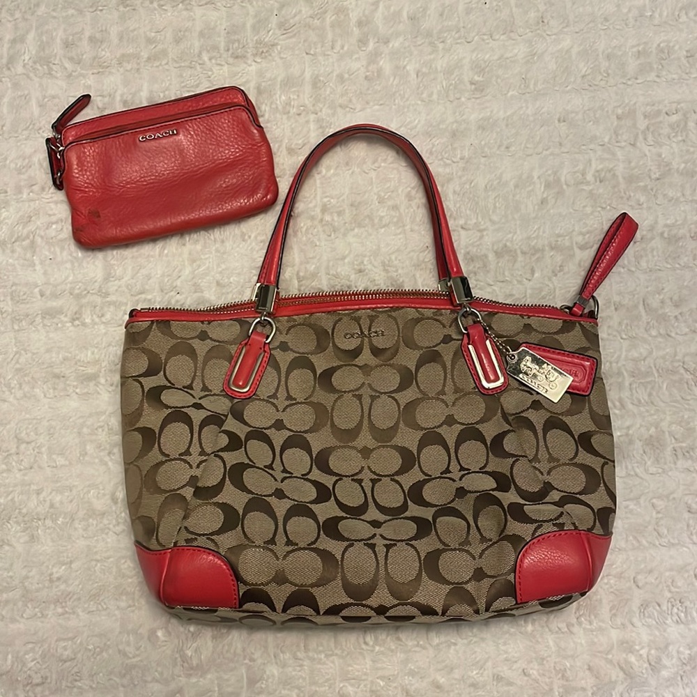 COACH Madison Signature Bag Red 28096, matching wallet and Coach Fabric Cleaner